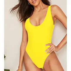 SHANDIAN - Traje de baño bikini entero mujer - Amarillo