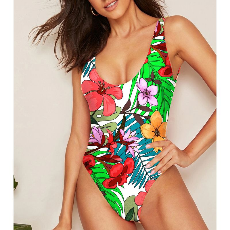 SHANDIAN - Traje de baño bikini entero floreado mujer