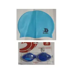 GENERICO - Set de natación azul gorro lentes tapones y clip