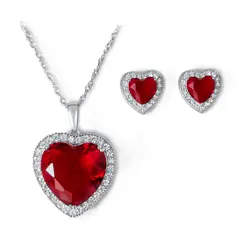 ARANY JOYAS - Collar y Aros Plata Corazón Rojo Conjunto Titanic