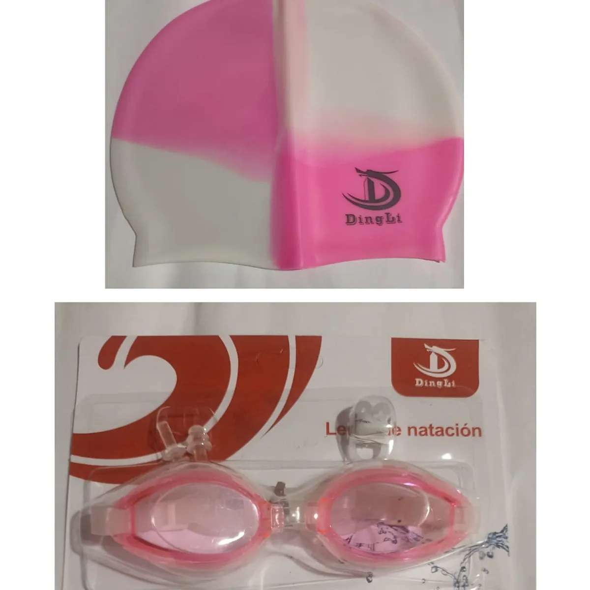 GENERICO - Set de natación rosado gorro lentes tapones y clip