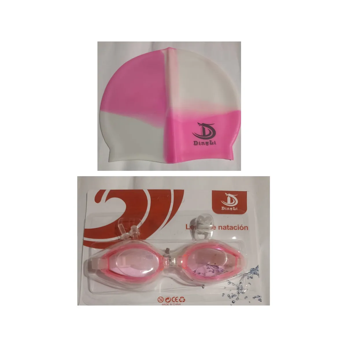 GENERICO - Set de natación rosado gorro lentes tapones y clip