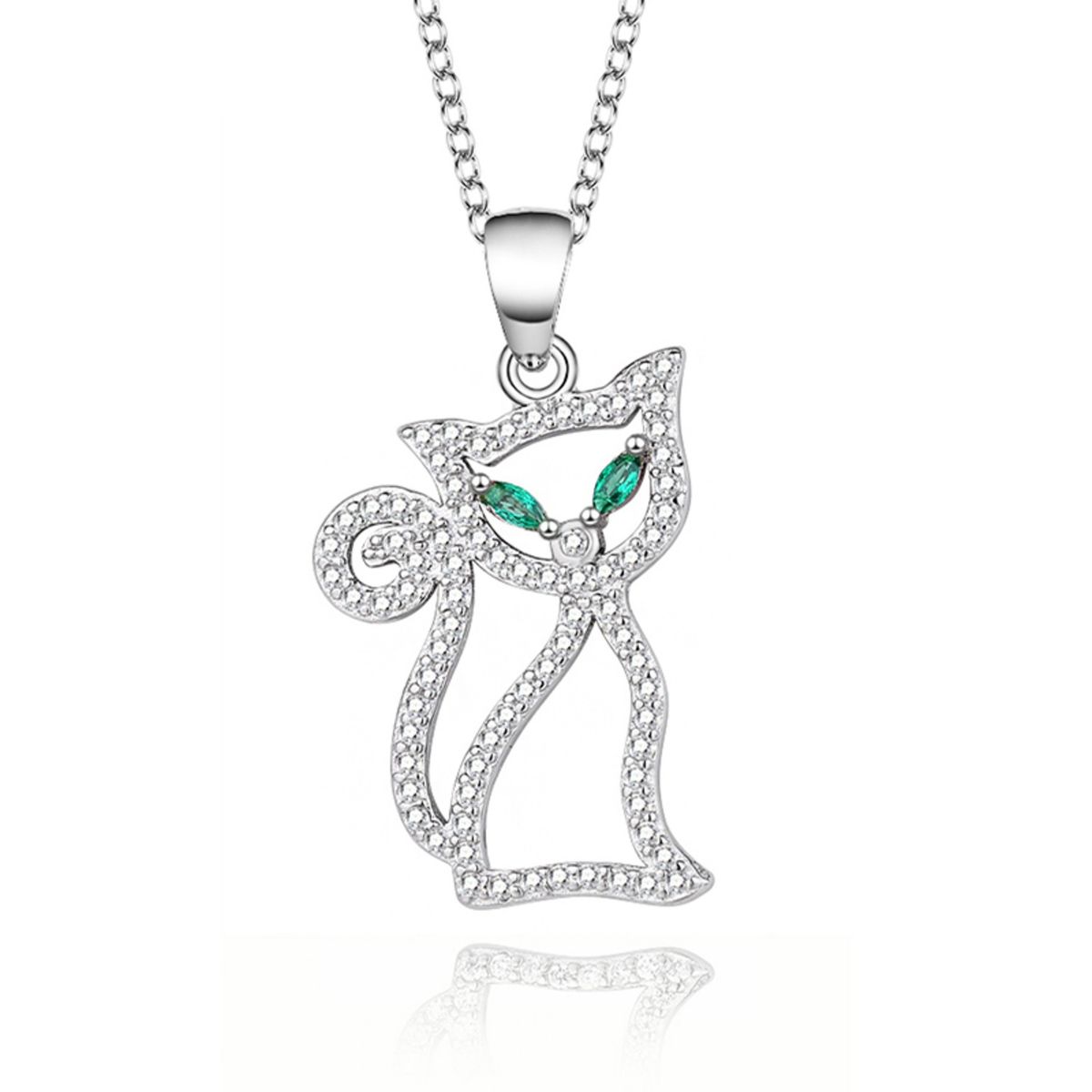 GENERICO - Collar gato plata 925 esmeralda mujer regalo gatito