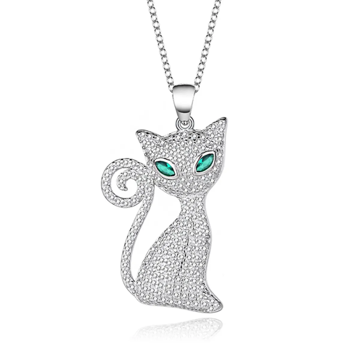 GENERICO - Collar gato plata 925 esmeralda mujer regalo gatito
