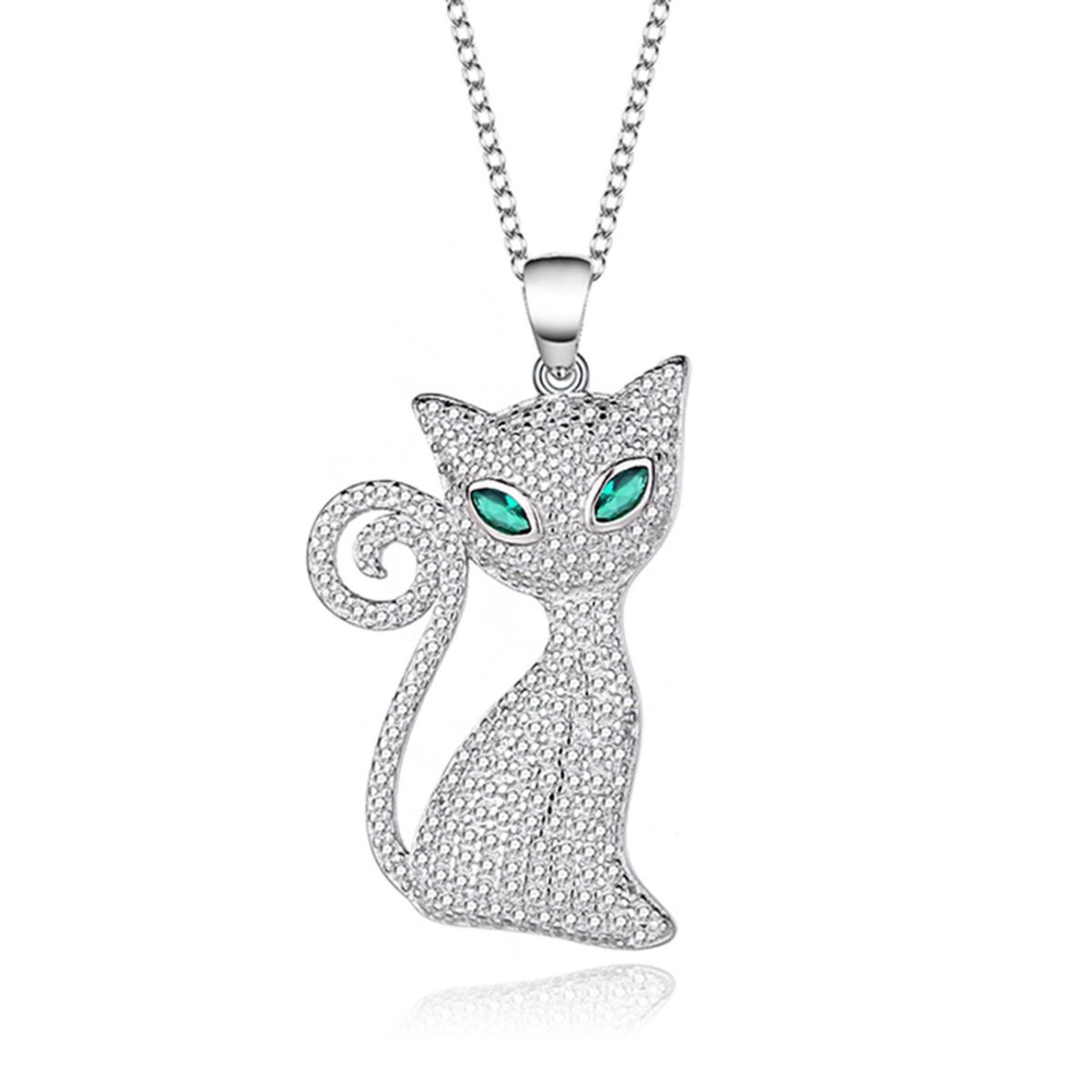 GENERICO - Collar gato plata 925 esmeralda mujer regalo gatito