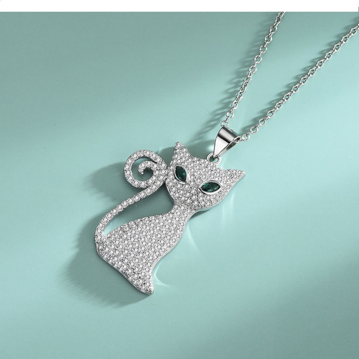 GENERICO - Collar gato plata 925 esmeralda mujer regalo gatito