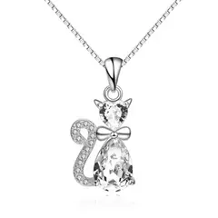 GENERICO - Collar gato plata 925 cristal mujer regalo gatito