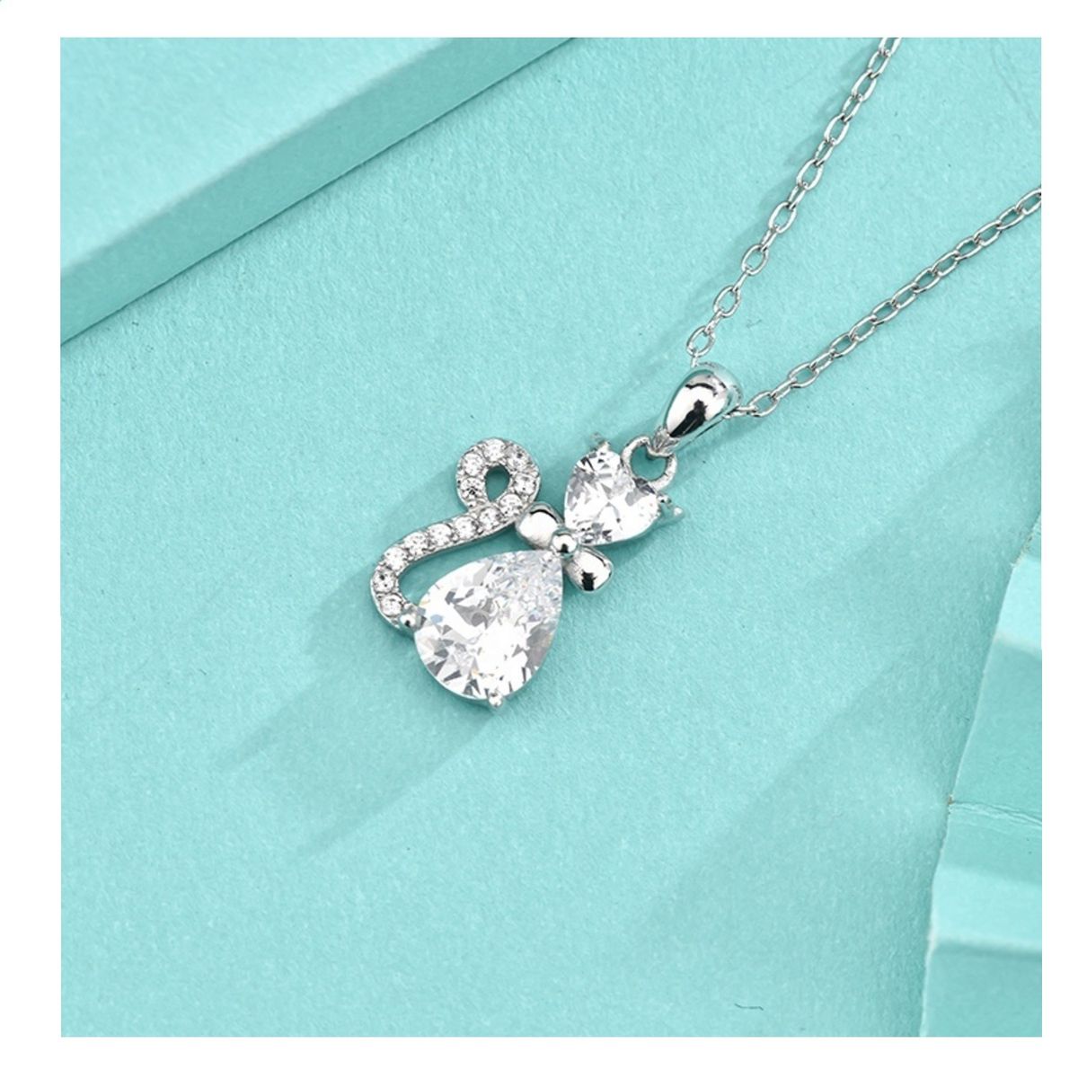 GENERICO - Collar gato plata 925 cristal mujer regalo gatito