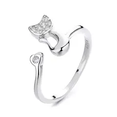 GENERICO - Anillo gato plata 925 ajustable mujer joya