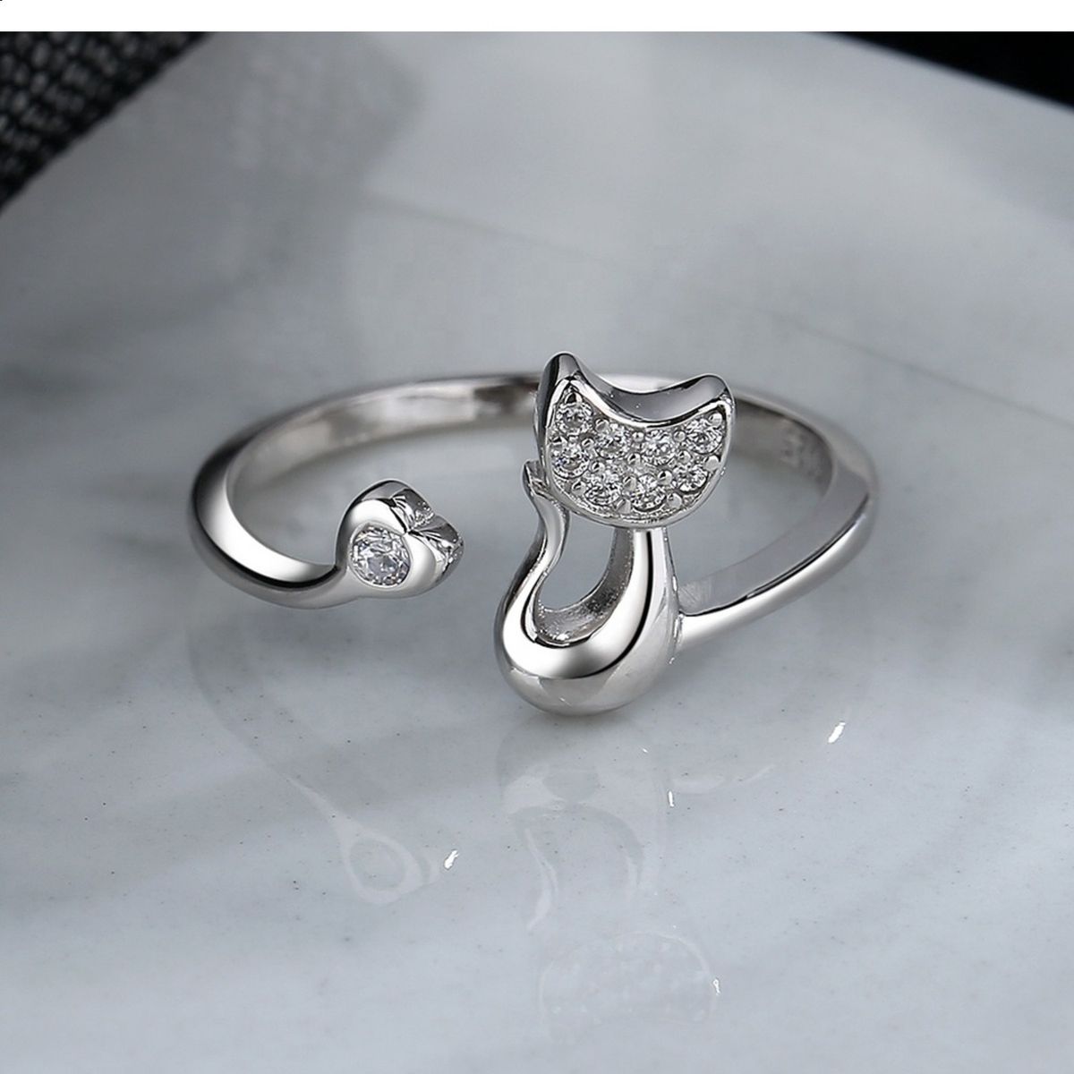 GENERICO - Anillo gato plata 925 ajustable mujer joya