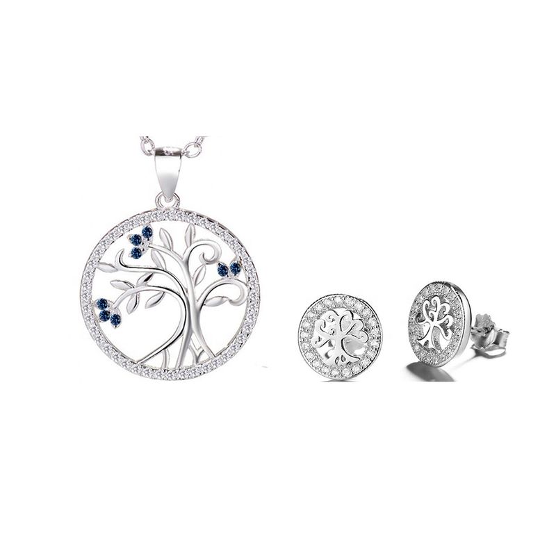 GENERICO - Joya Conjunto Colgante Cadena Aros Plata 925 Árbol de la Vida Mujer