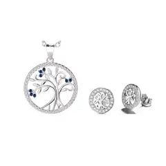 GENERICO - Joya Conjunto Colgante Cadena Aros Plata 925 Árbol de la Vida Mujer