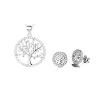 Joya Conjunto Colgante Cadena Aros Plata 925 Árbol de la Vida Mujer