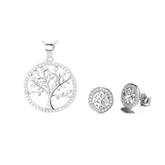 GENERICO - Joya Conjunto Colgante Cadena Aros Plata 925 Árbol de la Vida Mujer