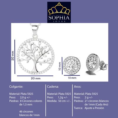Imagen 2 del producto Joya Conjunto Colgante Cadena Aros Plata 925 Árbol de la Vida Mujer