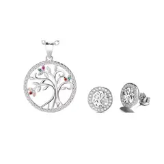 GENERICO - Joya Conjunto Colgante Cadena Aros Plata 925 Árbol de la Vida Mujer