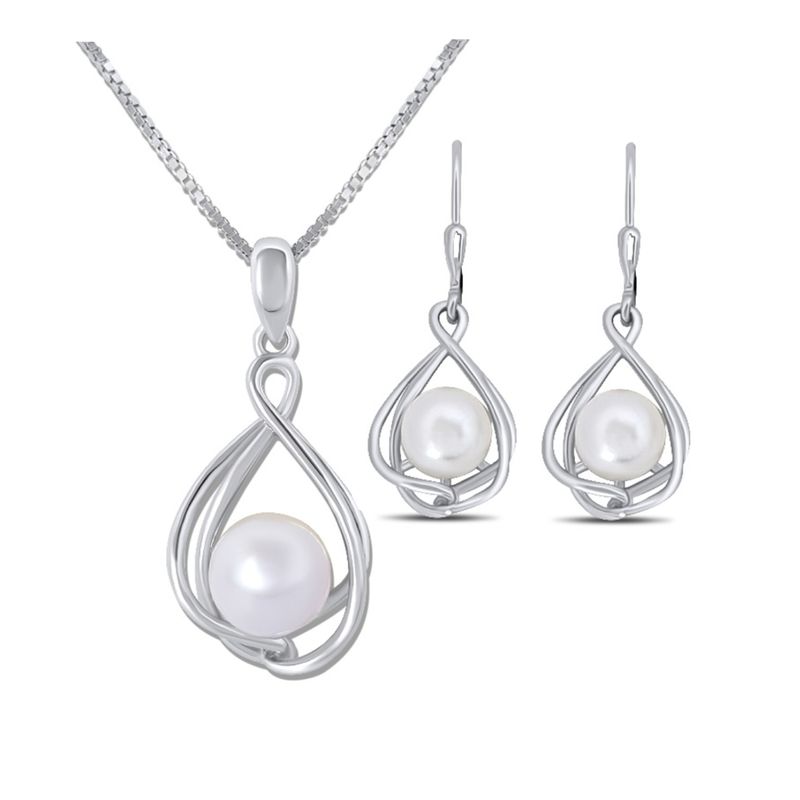 ARANY JOYAS - Collar y Aros Plata Con Perla Natural Blanca Conjunto