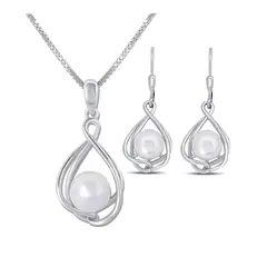 ARANY JOYAS - Collar y Aros Plata Con Perla Natural Blanca Conjunto