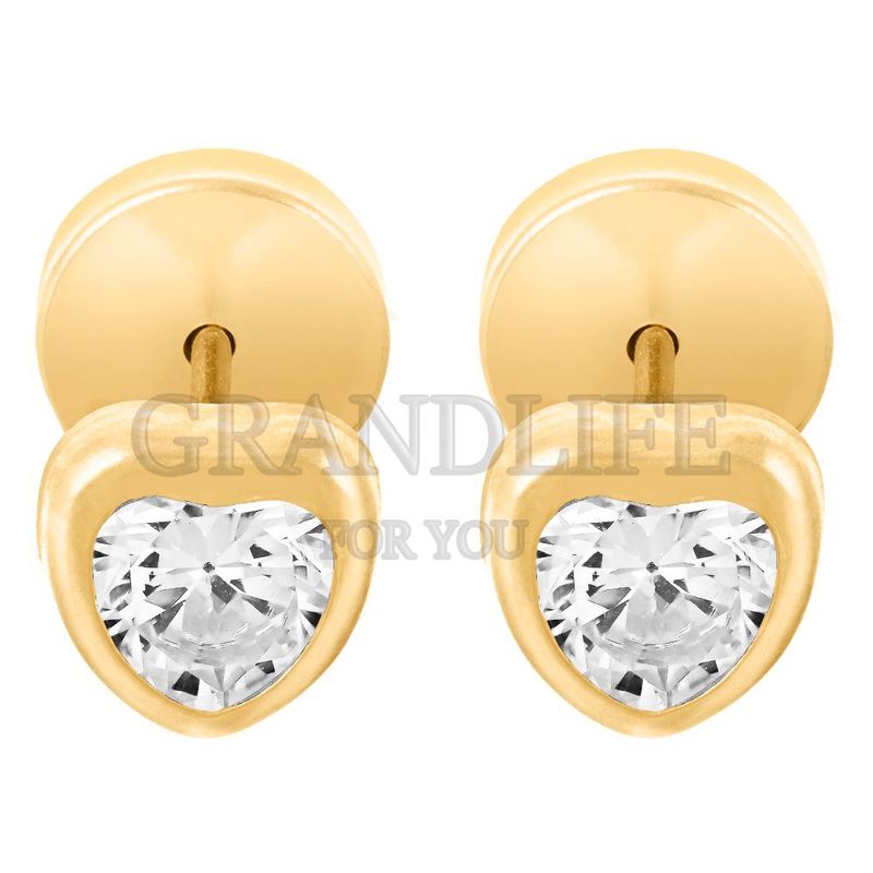 GRANDLIFE - AROS ORO 18 KILATES CORAZON BLANCO PARA BEBES Y NIÑAS