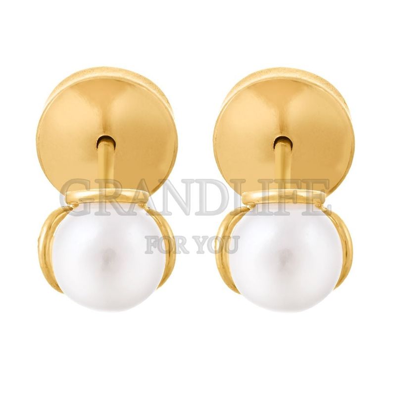 GRANDLIFE - AROS ORO 18 KILATES PERLA CANASTITO PARA BEBE Y NIÑAS