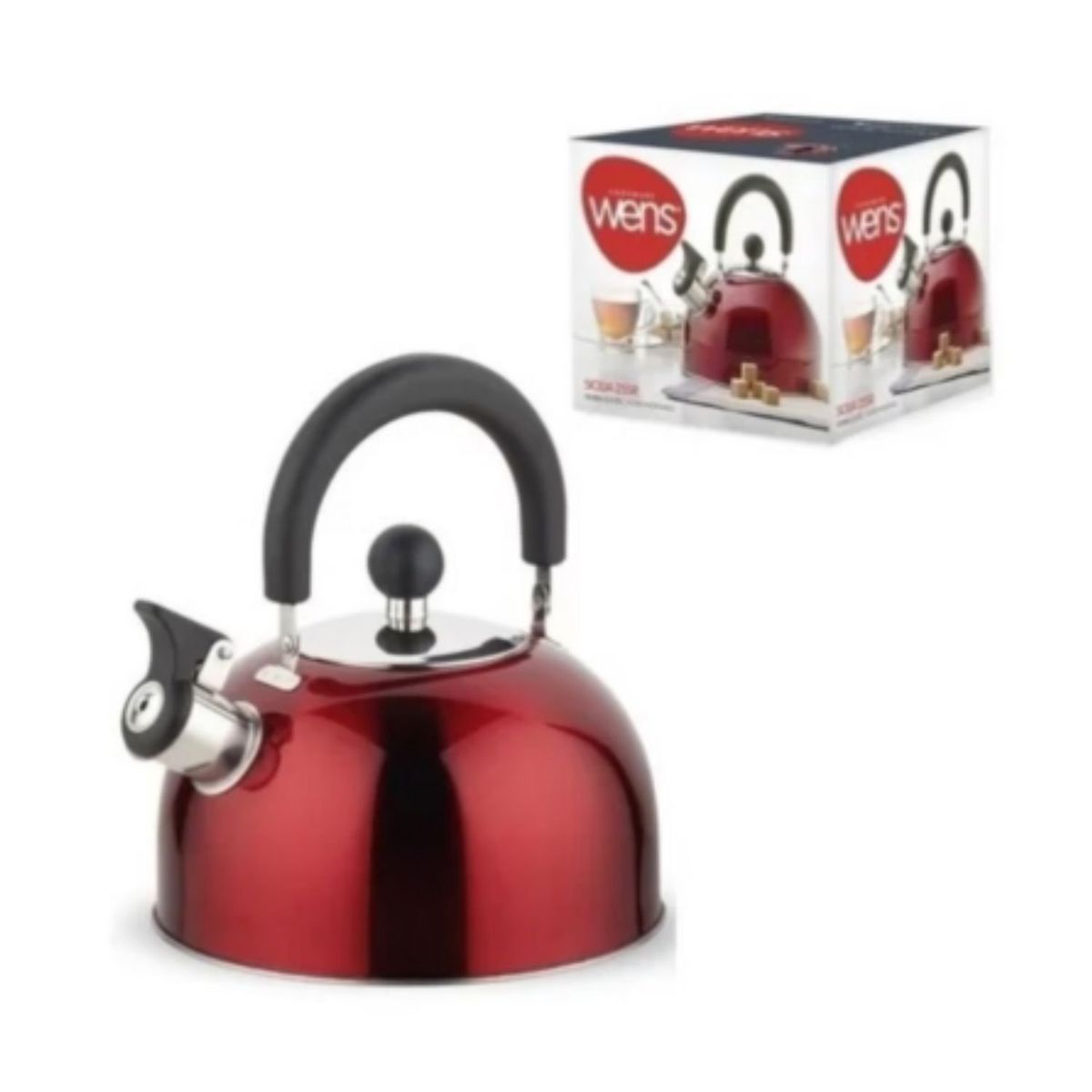 GENERICO - Tetera Sicilia 2.5 Litros Roja Acero Inoxidable Cocina Wens.