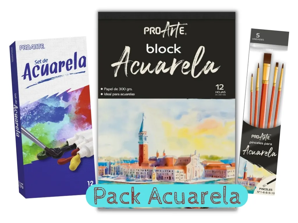 Super Pack Acuarela, 12 Tubos, 5 Pinceles y 1 Block