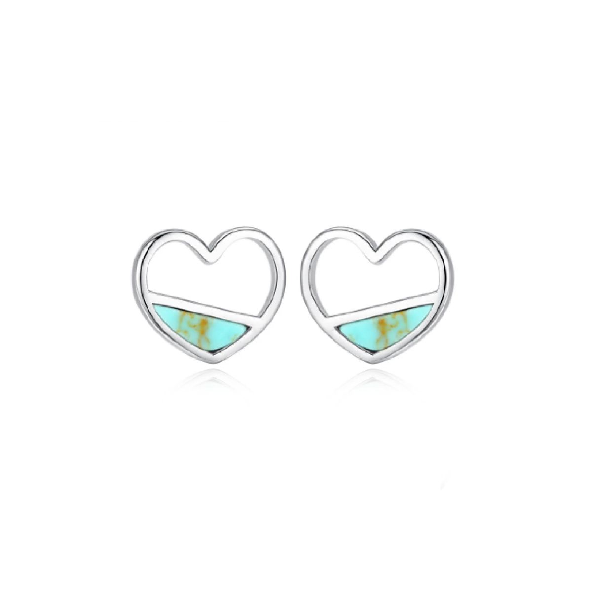 SILVER HEART - Aros Modelo Corazón Turquesa en Plata Fina 925 SILVER HEART