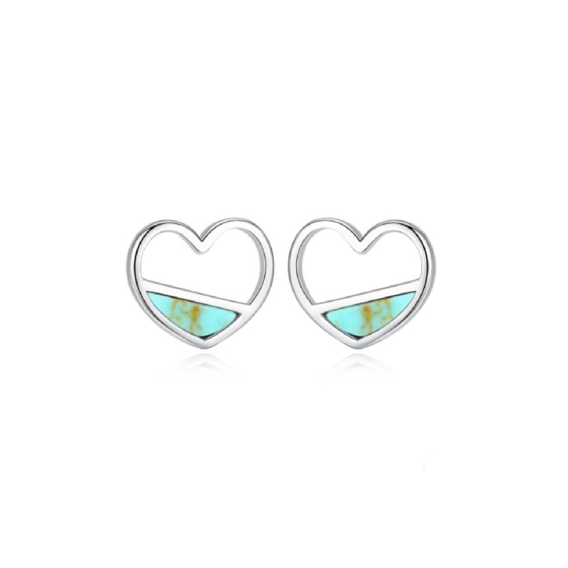 SILVER HEART - Aros Modelo Corazón Turquesa en Plata Fina 925 SILVER HEART
