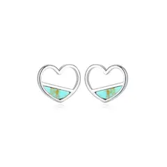 SILVER HEART - Aros Modelo Corazón Turquesa en Plata Fina 925