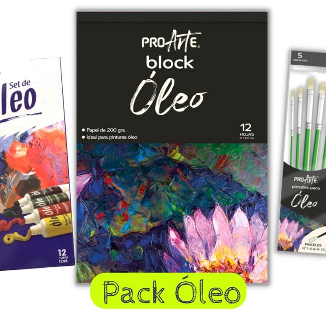 PROARTE - Super Pack Óleo, 12 Tubos, 5 Pinceles y 1 Block de 12 Hojas