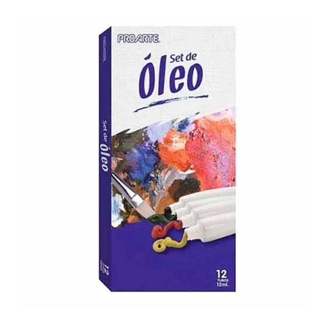 PROARTE - Super Pack Óleo, 12 Tubos, 5 Pinceles y 1 Block de 12 Hojas