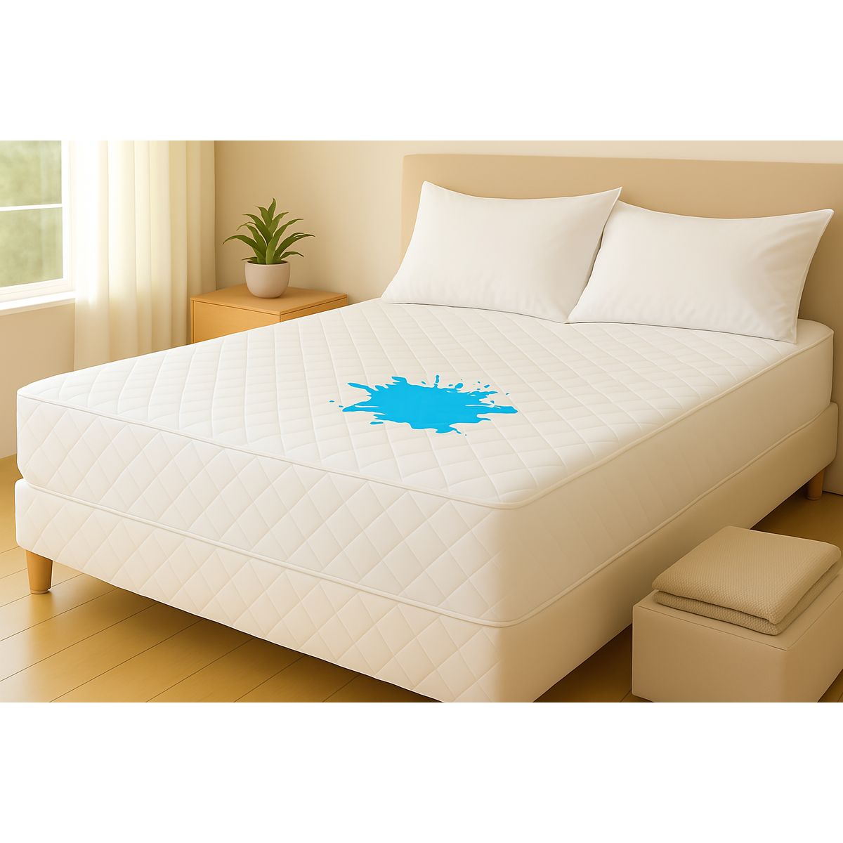 GENERICO - Cubrecolchon 2 Plazas 100% Impermeable Mas Fundas Almohadas Blanco