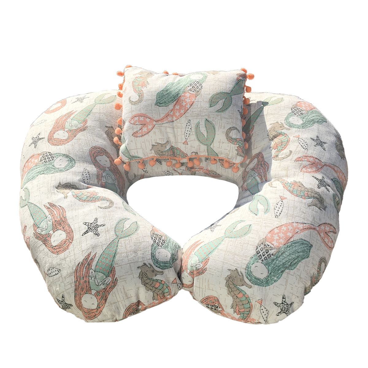 ELIZABETH PEPER - COJIN PARA EMBARAZADA Y LACTANCIA DISEÑO BEIGE Y NARANJA