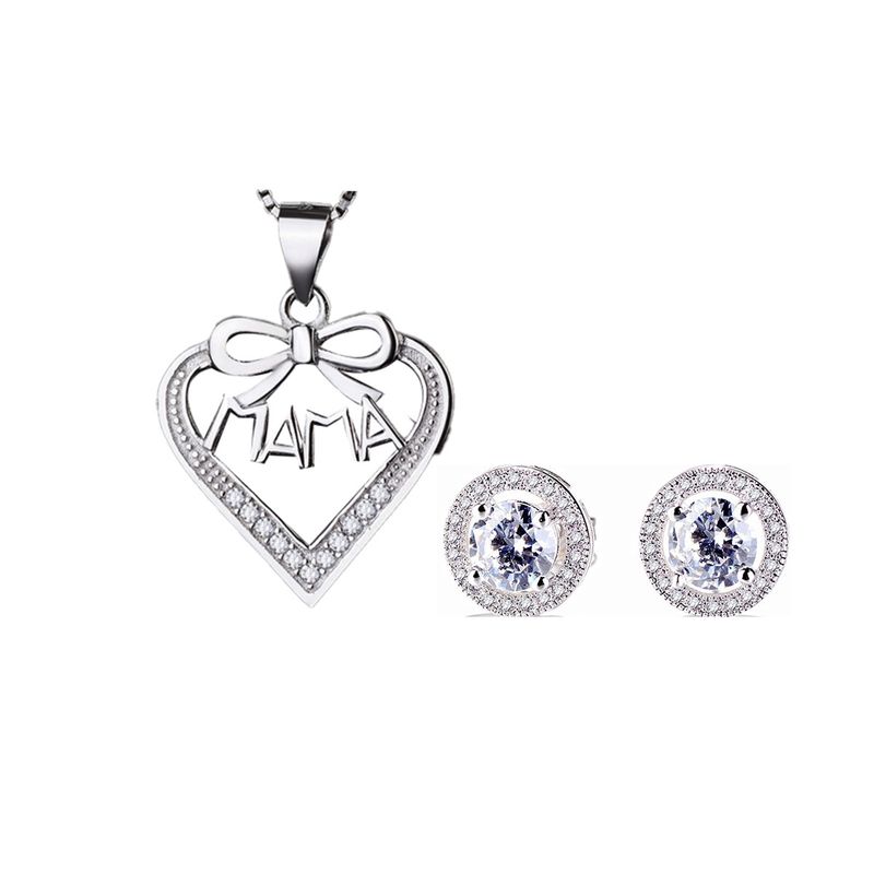 GENERICO - Joya Conjunto Colgante Cadena Aros Plata 925 Mamá Mujer