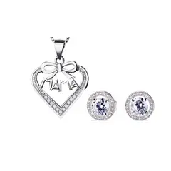 GENERICO - Joya Conjunto Colgante Cadena Aros Plata 925 Mamá Mujer