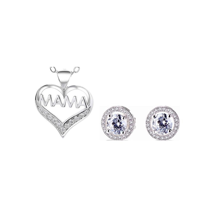 GENERICO - Joya Conjunto Plata 925 Colgante Cadena Aros Mamá Mujer