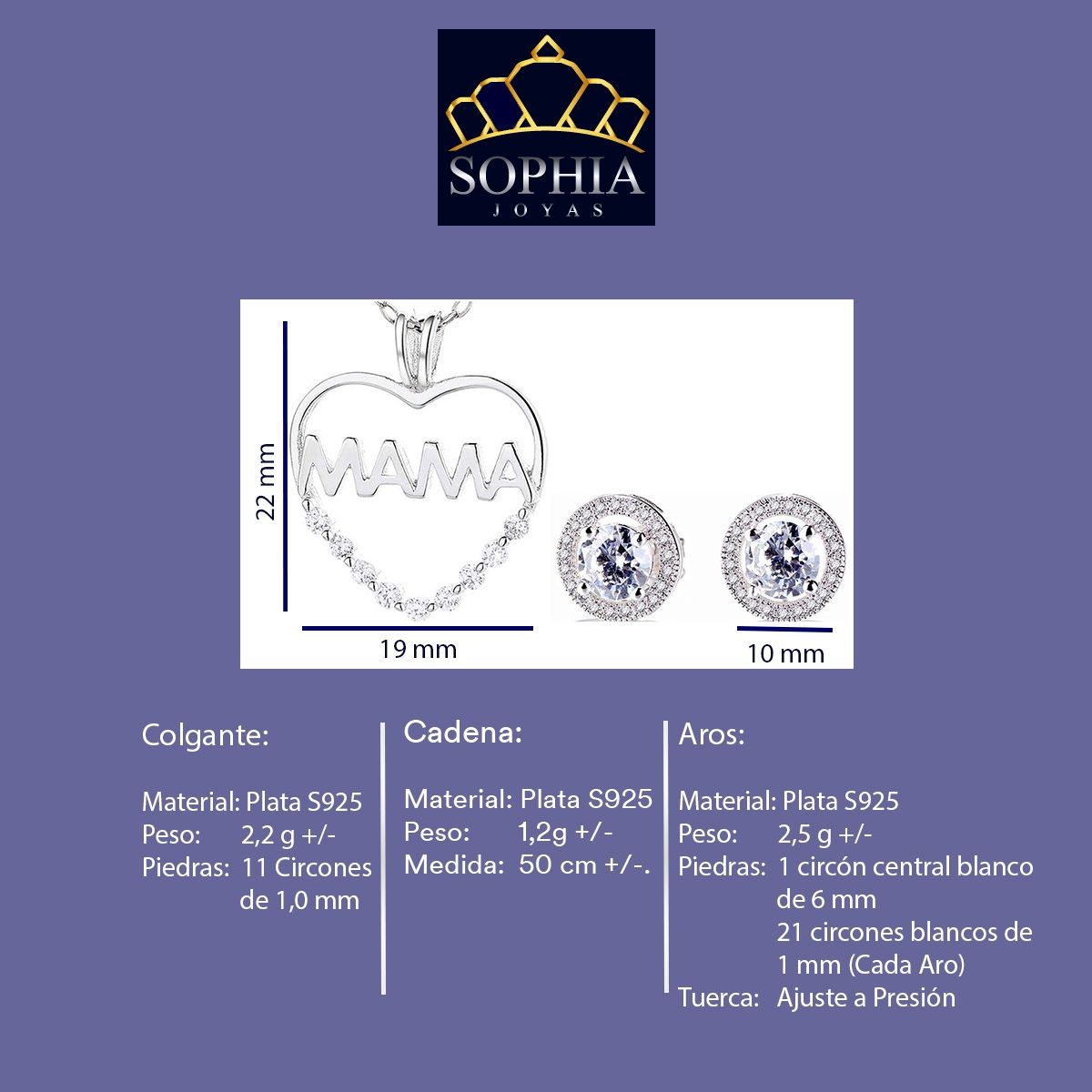 GENERICO - Joya Conjunto Plata 925 Colgante Cadena Aros Mamá Mujer