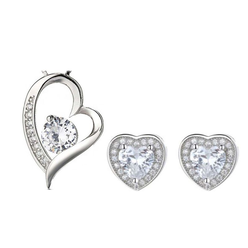 GENERICO - Joya Conjunto Plata 925 Colgante Cadena Aros Corazón Mujer.