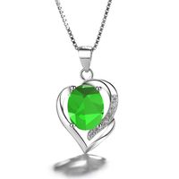 Collar Con Colgante Plata 925 Corazón Circón Azul Elegante Joya Mujer