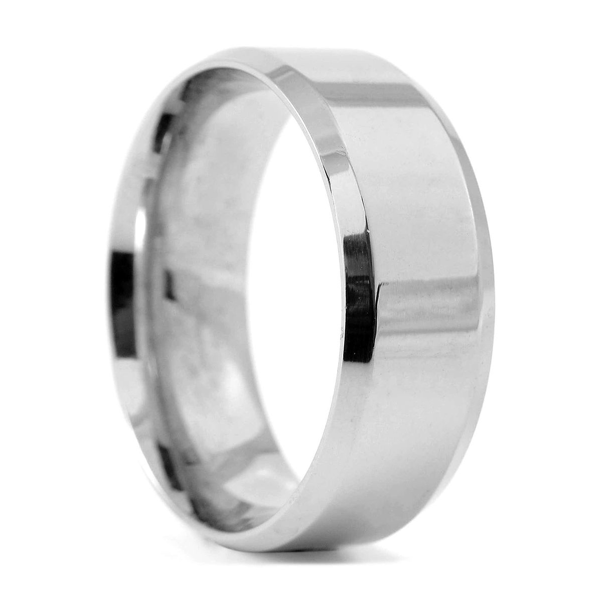 GENERICO - Anillo Unisex Liso Biselado en Acero Plateado