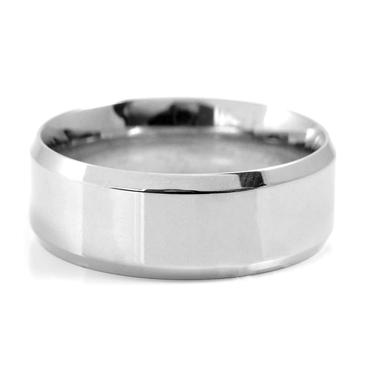 GENERICO - Anillo Unisex Liso Biselado en Acero Plateado