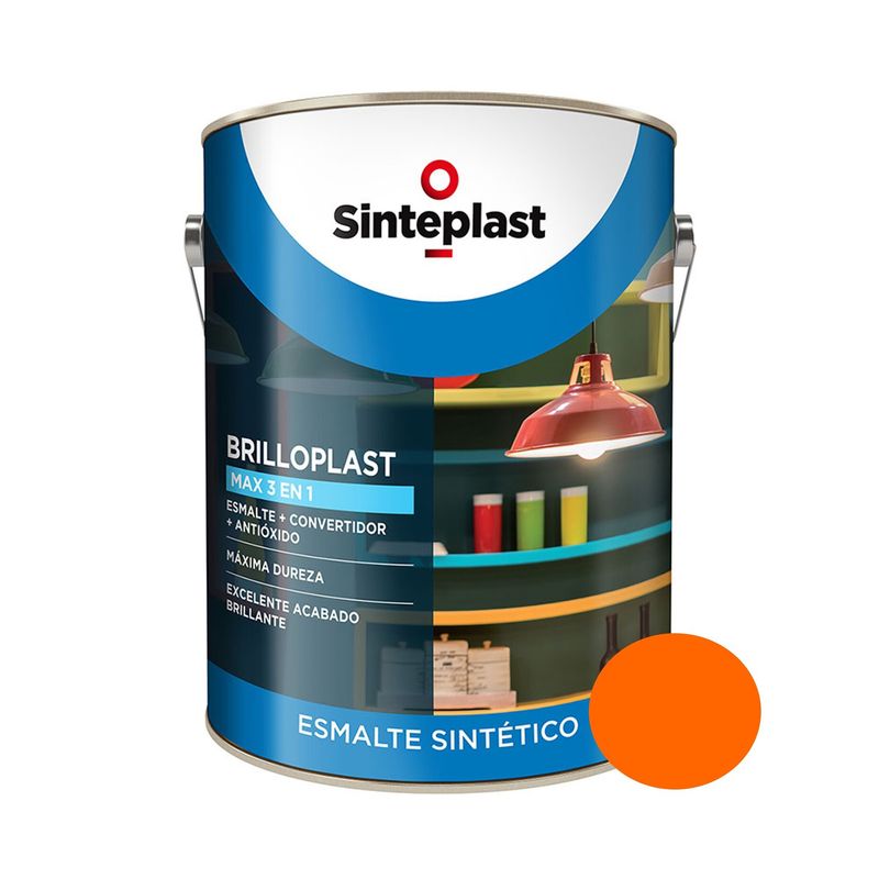 SINTEPLAST - Pintura Triple Acción Anticorrosivo Convertidor Esmalte Naranjo 4 LT