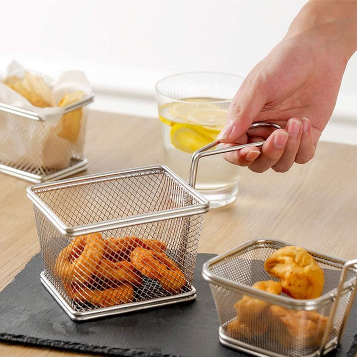 IMAHE - CANASTO EXHIBICIÓN FRITURA CUADRADO ACERO INOX IMAHE