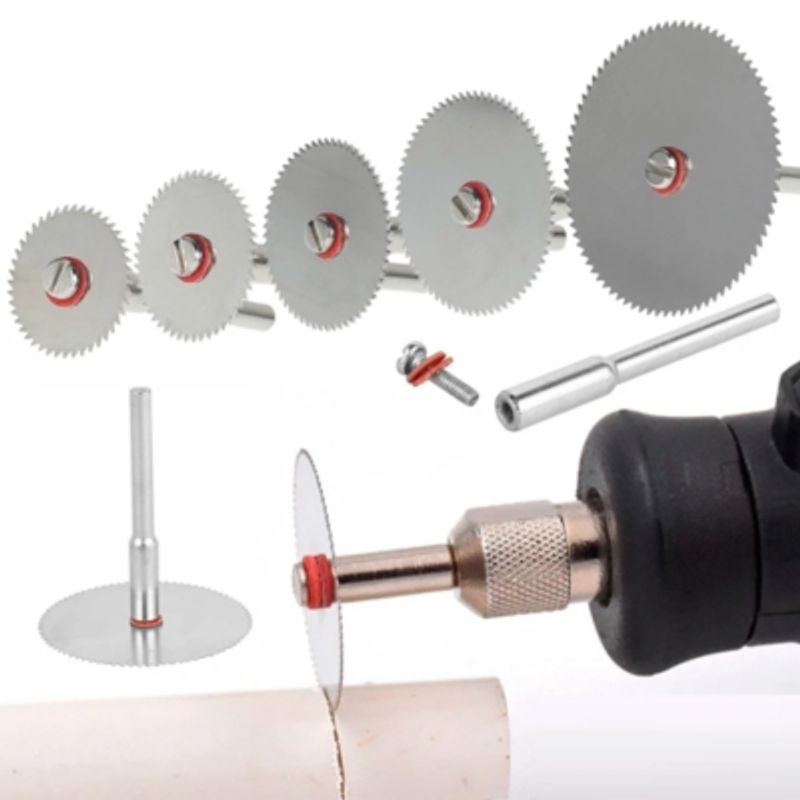 GENERICO - Set 5 Discos De Corte De Madera Para Dremel + 1 Mandril