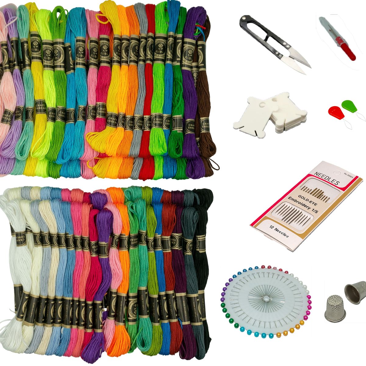 GENERICO - Kit de bordado: 80 madejas + 68 accesorios para bordar