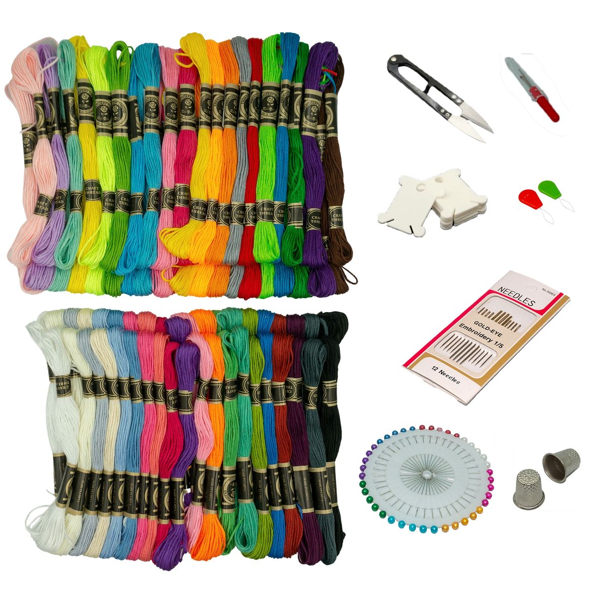 GENERICO - Kit de bordado: 80 madejas + 68 accesorios para bordar