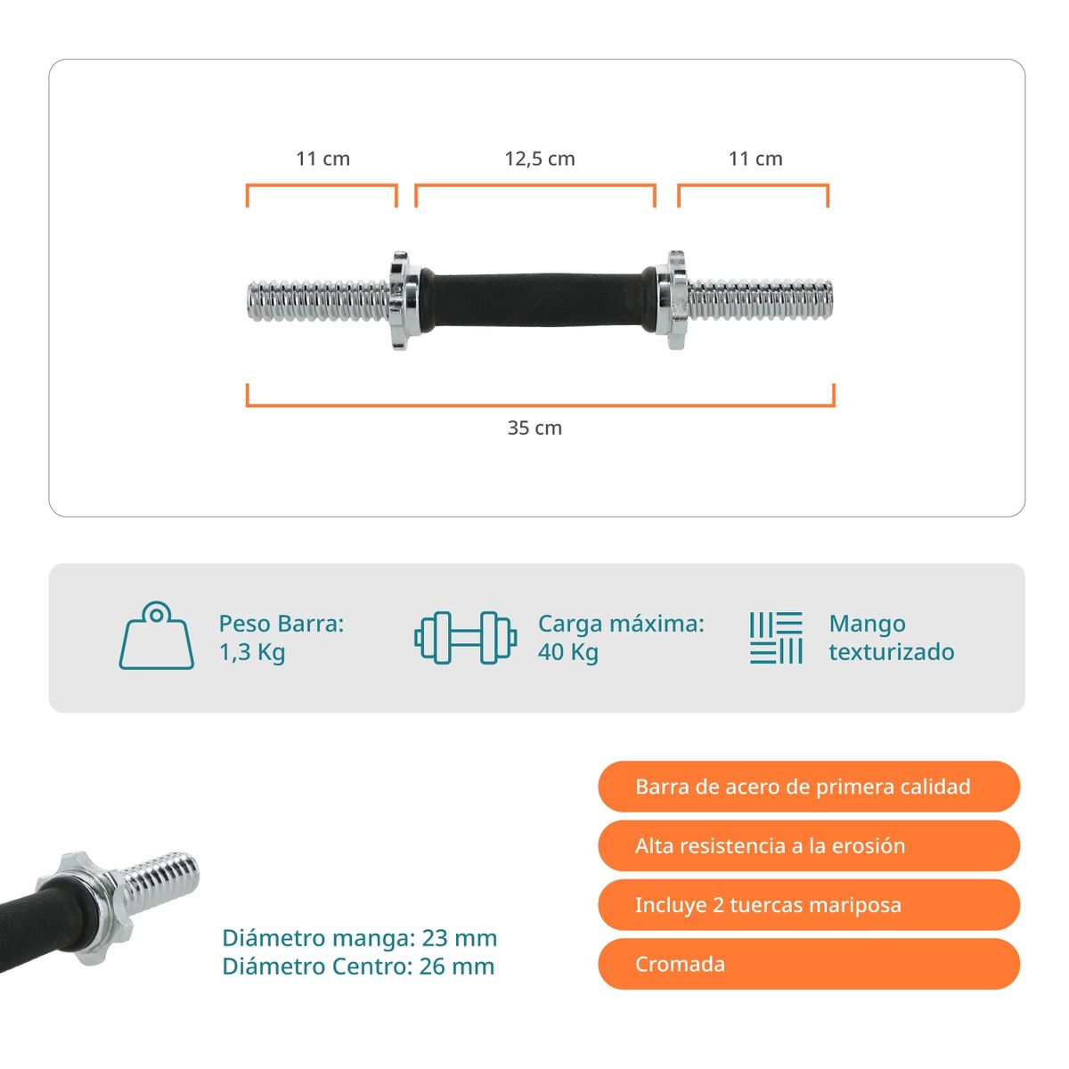 BODYTRAINER - Barra Mancuerna Preolimpica Bodytrainer PRF 35 CM