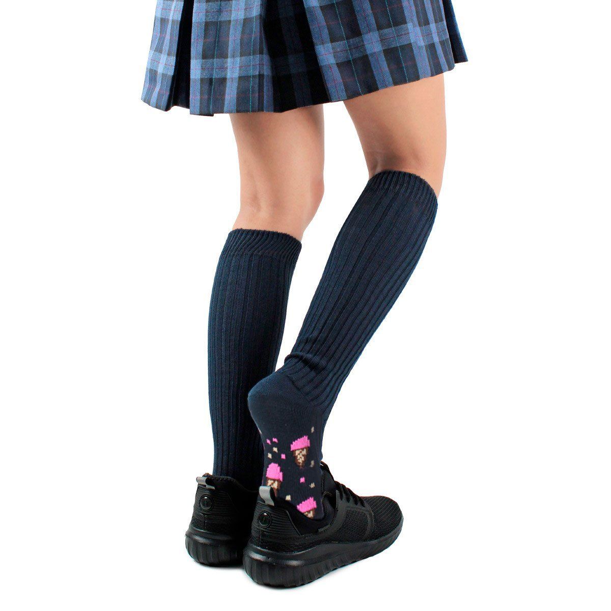 MONARCH - Calceta Algodón Diseño Bi-Pack Escolar Azul Monarch