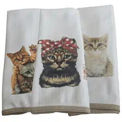 DCOBRE - PAÑO DE LOZA ABSORBENTE 3 UNIDADES MODELO GATO EN COBRE