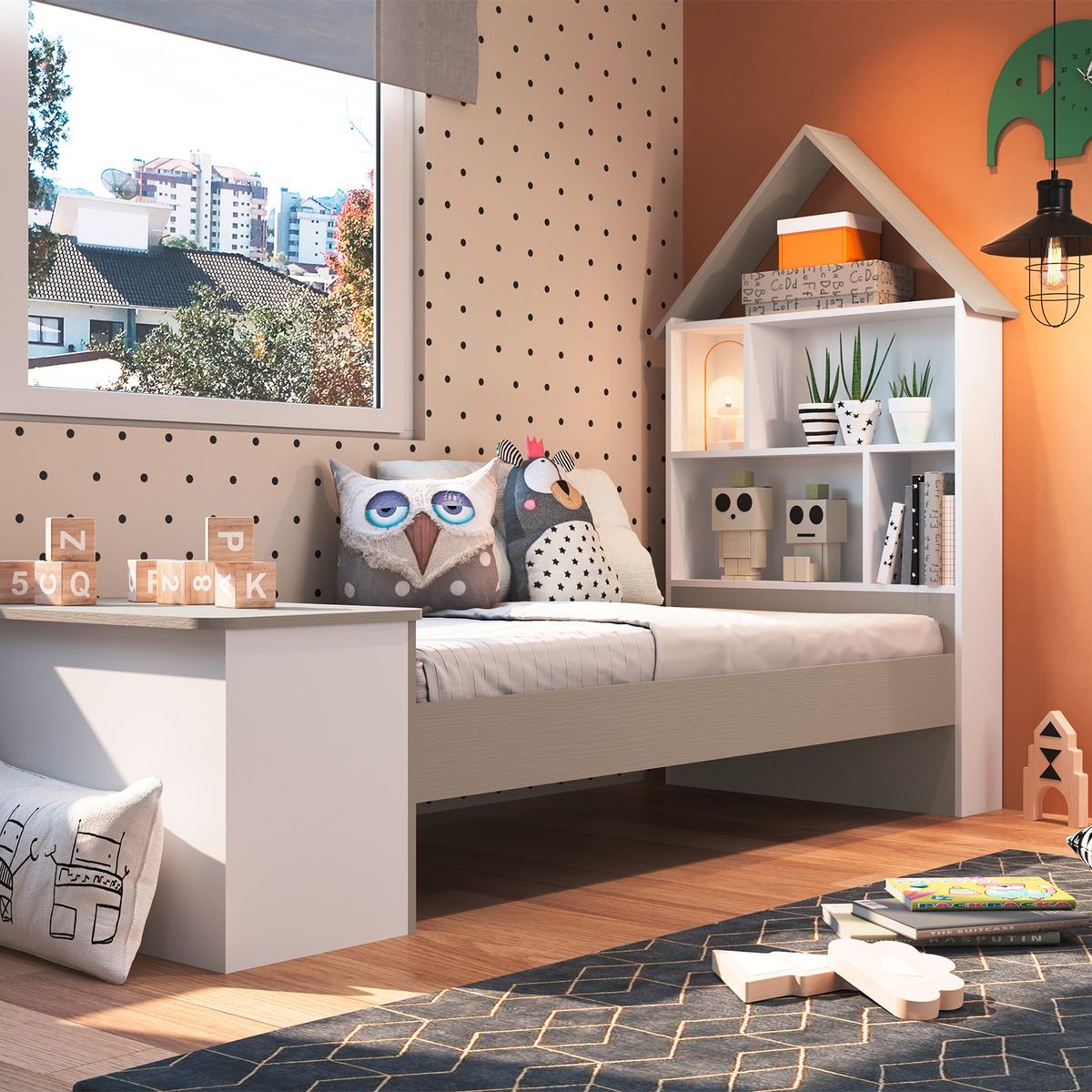 KIDSCOOL - Cama Infantil Baúl Estante Casita Amore Kidscool